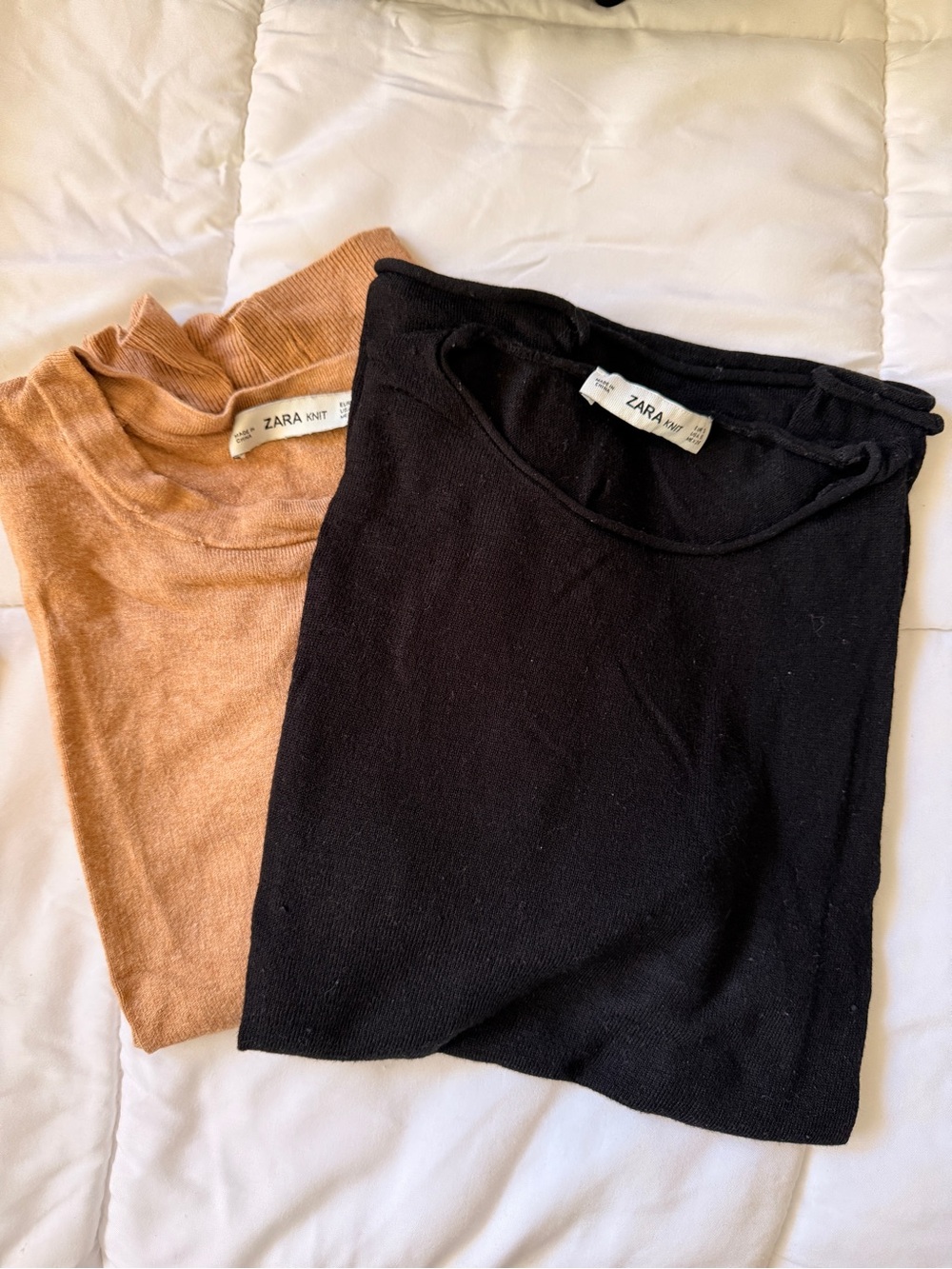 ZARA Knit T-Shirts in Black and Camel
